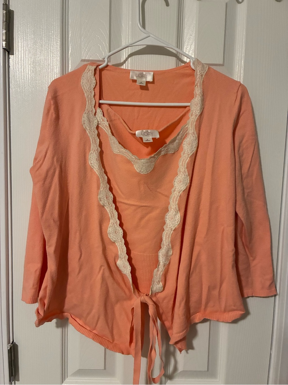 LOFT Coral Lace-Trim Tie-Front Cardigan and Tank Set